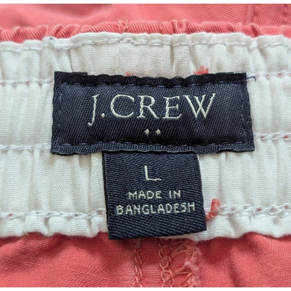 J Crew Size L Dock Shorts Coral Red Pull-On Pockets Drawstring Stretch Preppy